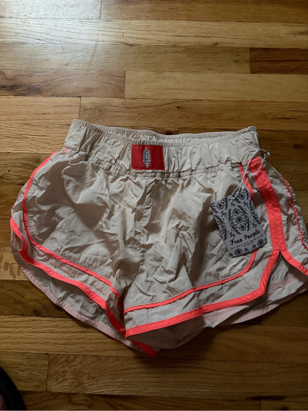 Free People Varsity Blues Cream Athletic Shorts with Neon Pink Trim